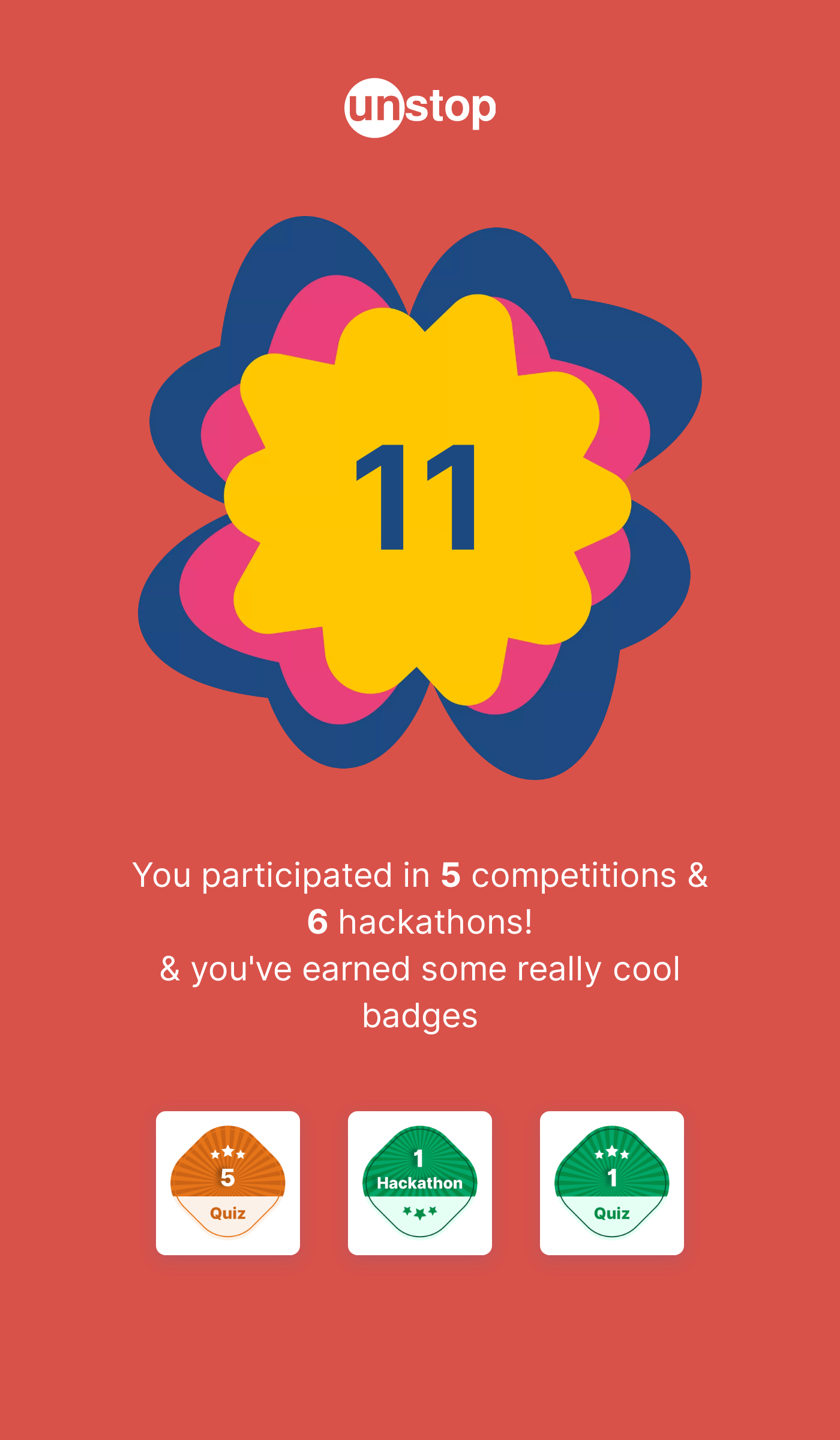 5 quizes and 6 hackathons